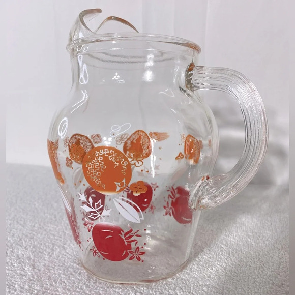 Vintage Tomato Orange Fruit Print Glass Pitcher - Picture 2 of 12